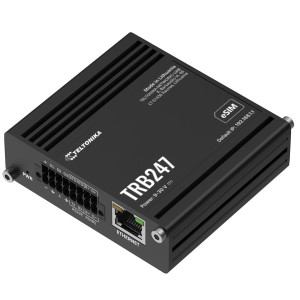 Teltonika TRB247 Industrial LTE Cat 1 Gateway with rugged aluminum housing, DIN rail/wall/surface mounting, 2 SIMs